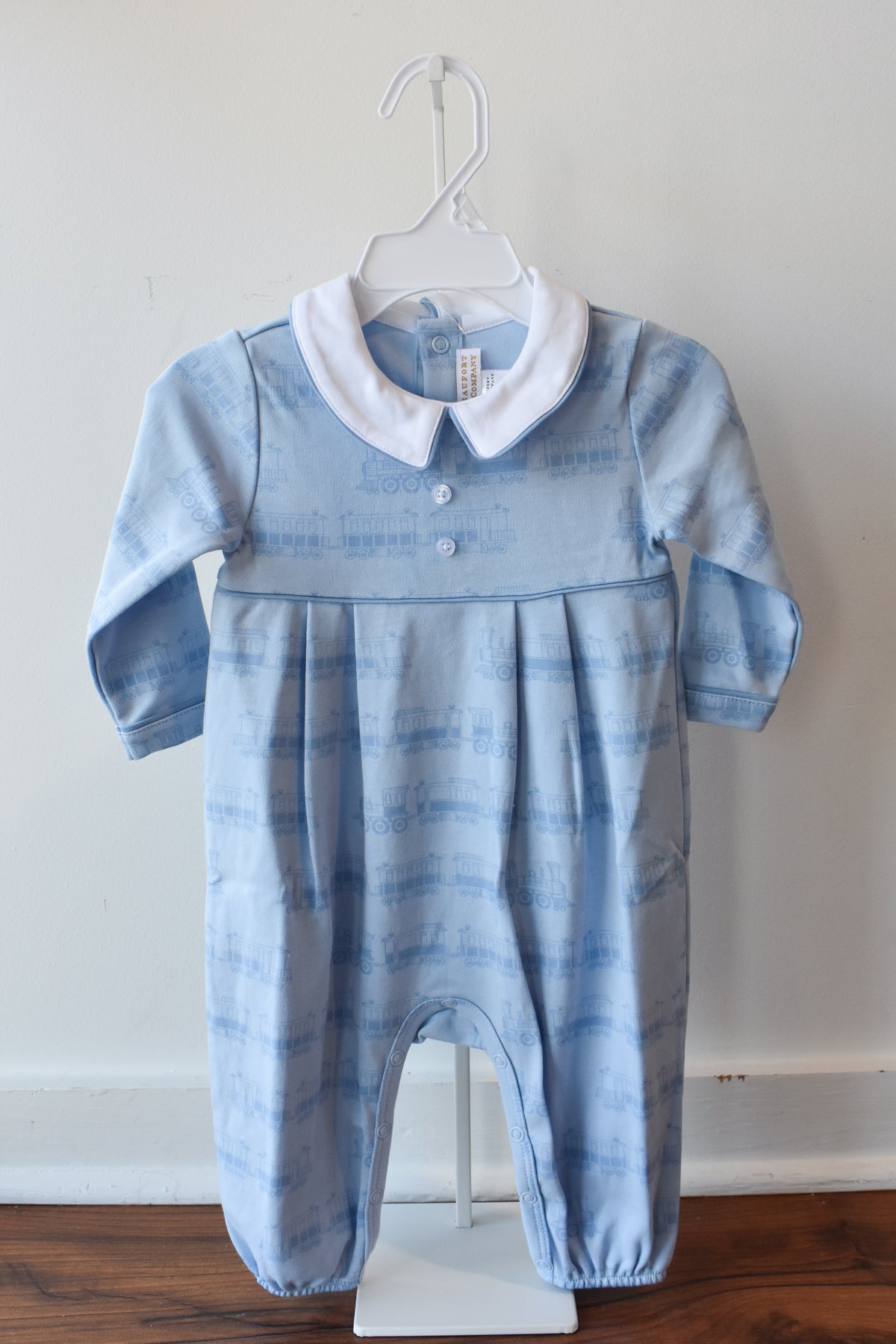 Long Sleeve Knit Bradford Romper-Blue Choo Choos