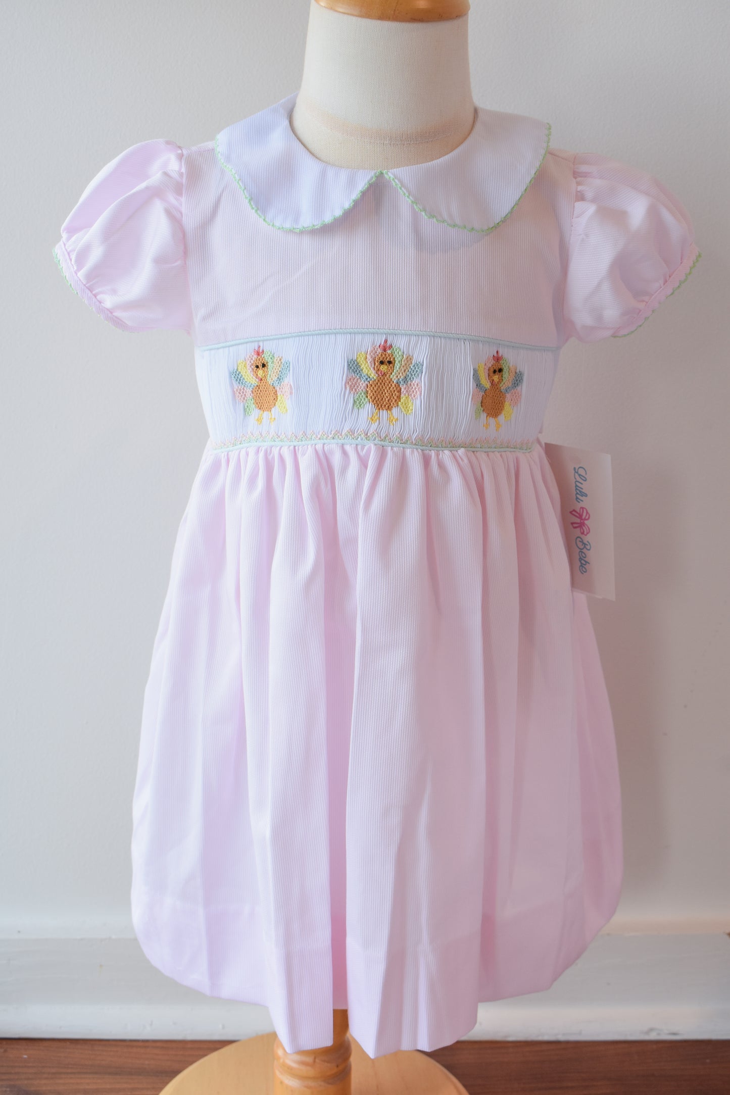 Rose's Colorful Turkeys Smocked Collared Dress