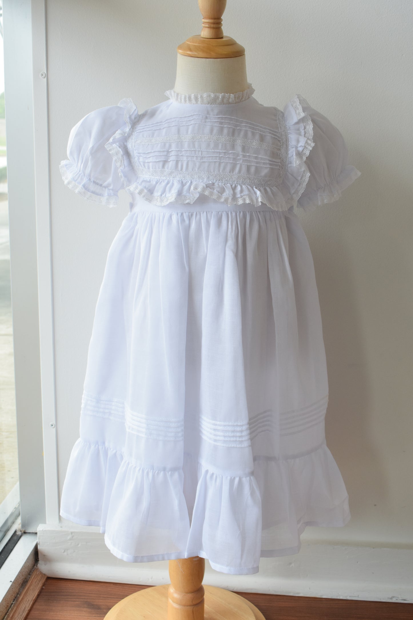 White Voile & Lace Wedding Dress-Tea Length