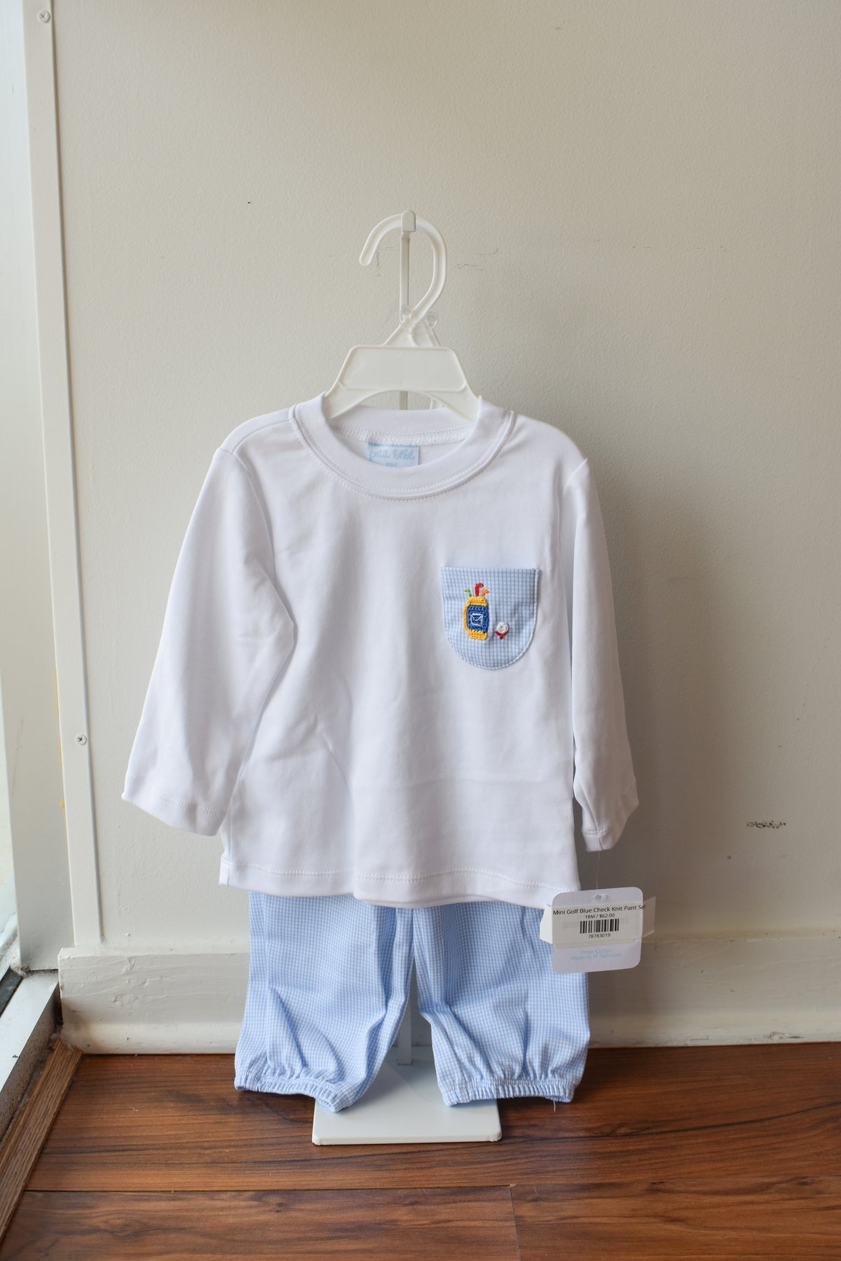 Mini Golf Blue Check Knit Pant Set