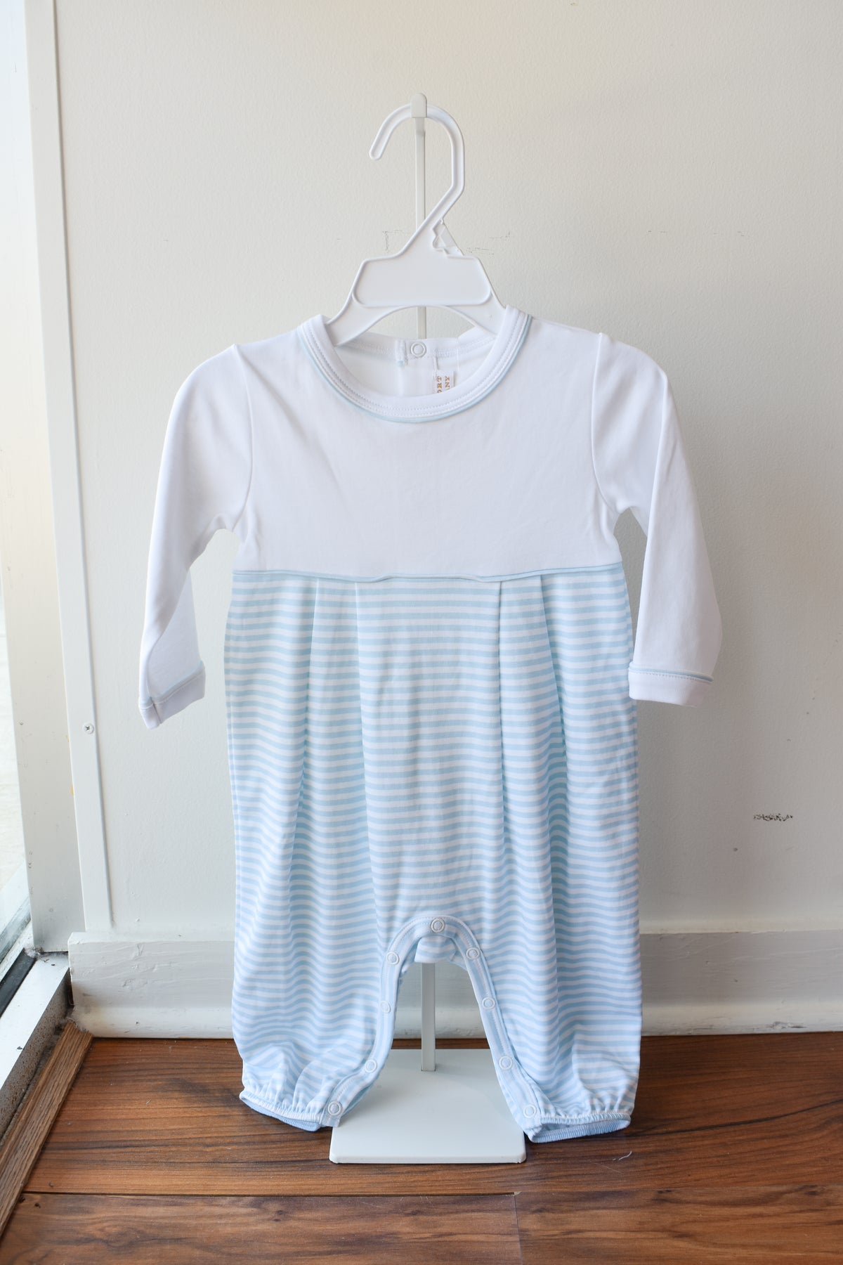 Long Sleeve Bradford Romper-White/Buckhead Blue Stripe