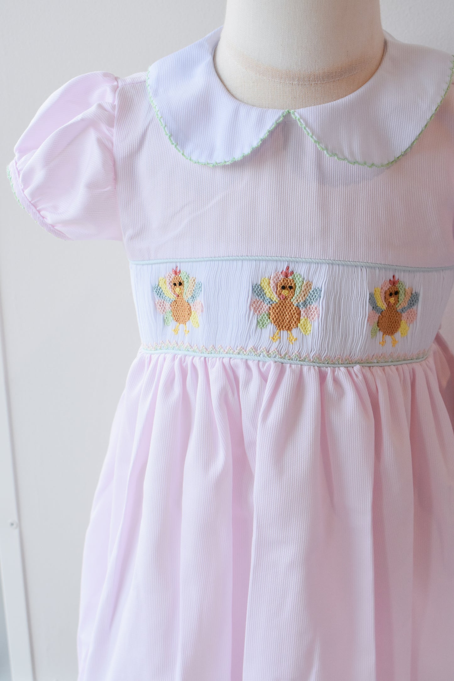 Rose's Colorful Turkeys Smocked Collared Dress