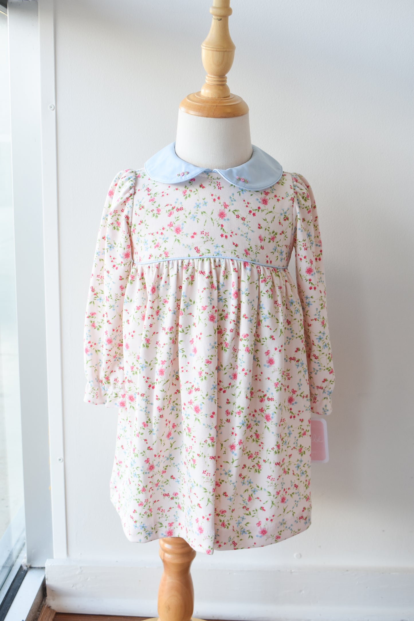 Pink Peonies Long Sleeve Knit Dress