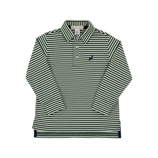Prim and Proper Polo LS-Grier Green/Palmetto Pearl Stripe