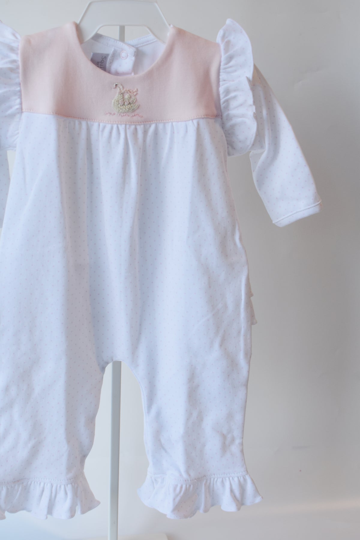Darling Swan Pink Bitty Dot Ruffle Romper