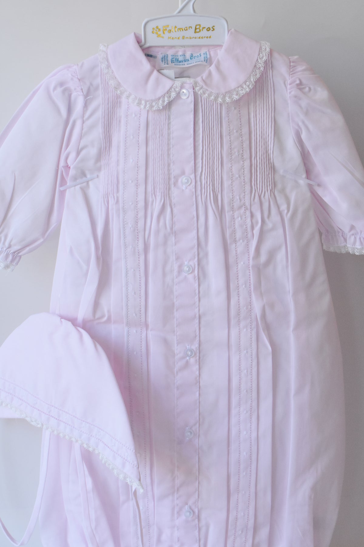 Girl's Pintuck and Lace "Take Me Home" Gown/Bonnet Set