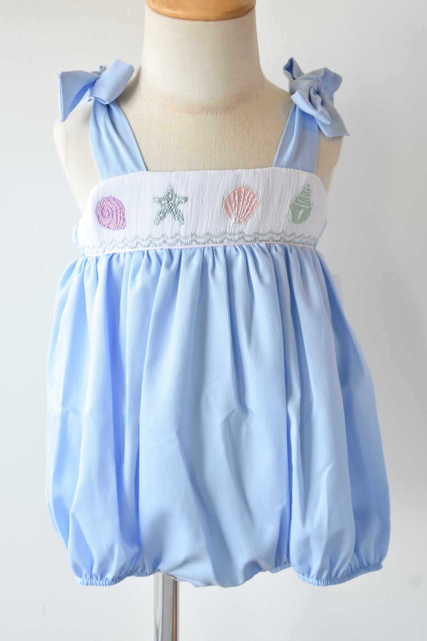 Julie Seashell Smocked Bow Strap Bubble