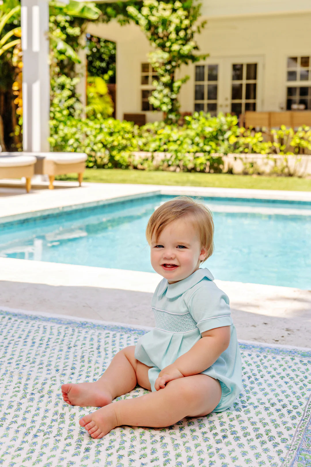 Smocked Bradford Bubble -Edisto Egg Blue/Worth Avenue White