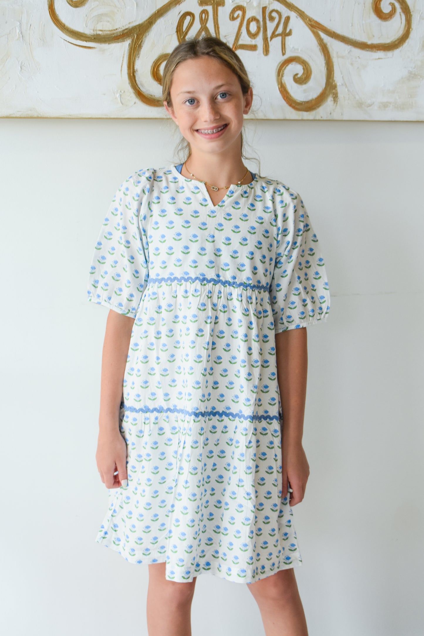 Madaket Dress-Blue Tulip Block Print