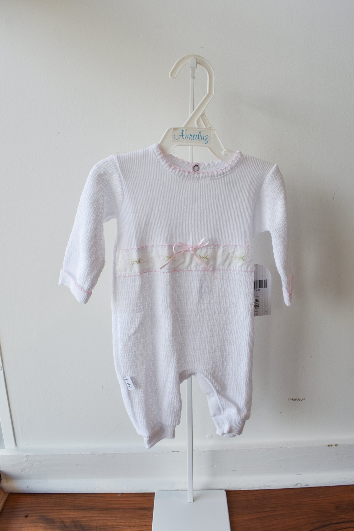 Paty Swiss Floral Trim White Knit Romper