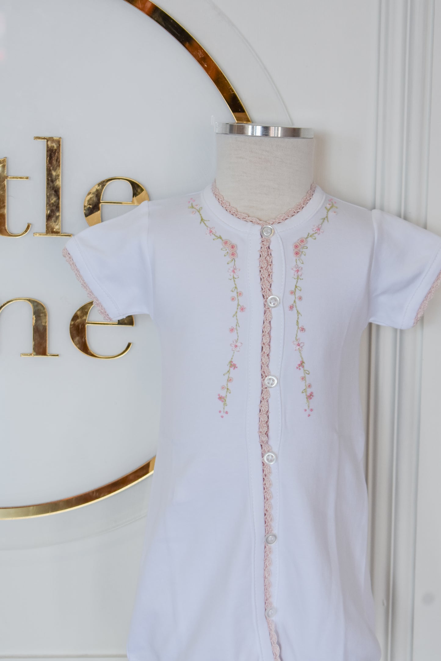 First Blooms Pink Trim Day Gown