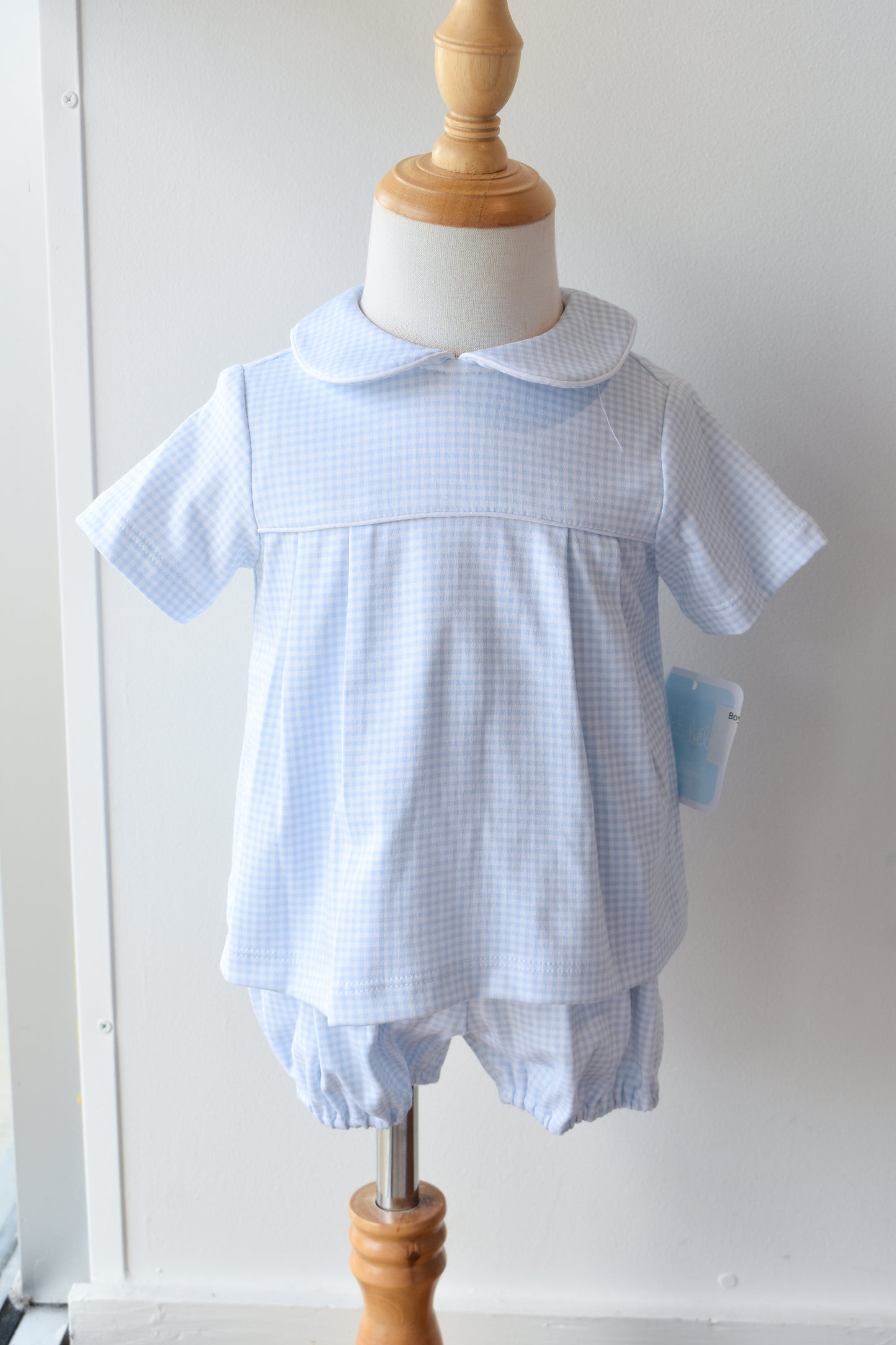 Bebe Blue Gingham Knit Boy Diaper Set