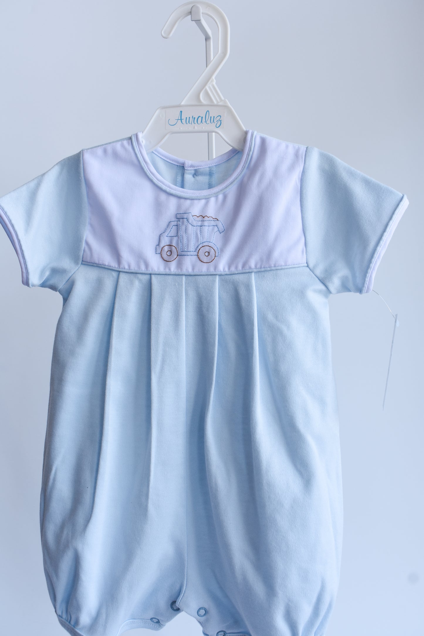 Little Loader Blue Knit Bubbled Romper