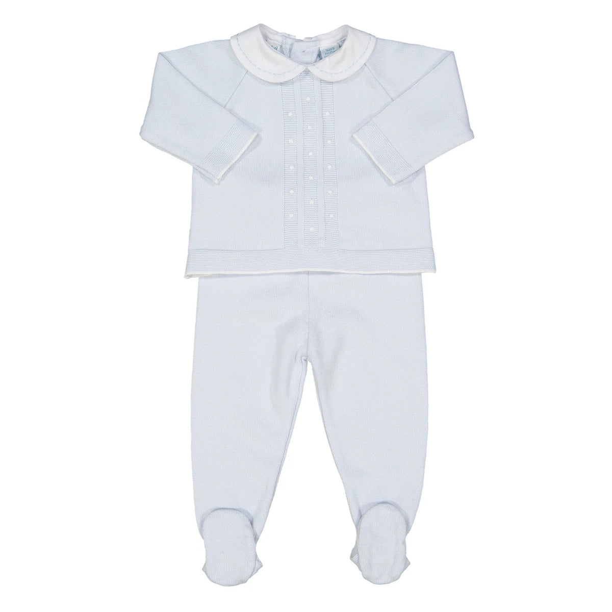 Boy's Pique Collar Embroidered Dot Blue Knit Set