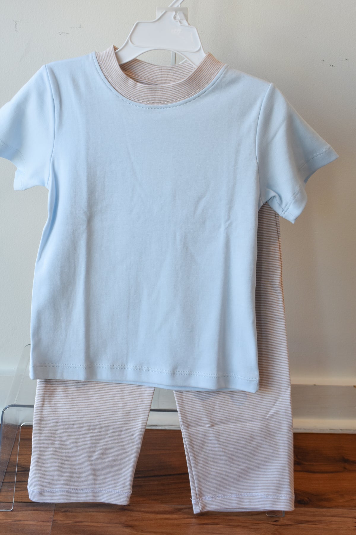 Fall Mini Stripe Blue Short Sleeve/Pant Set