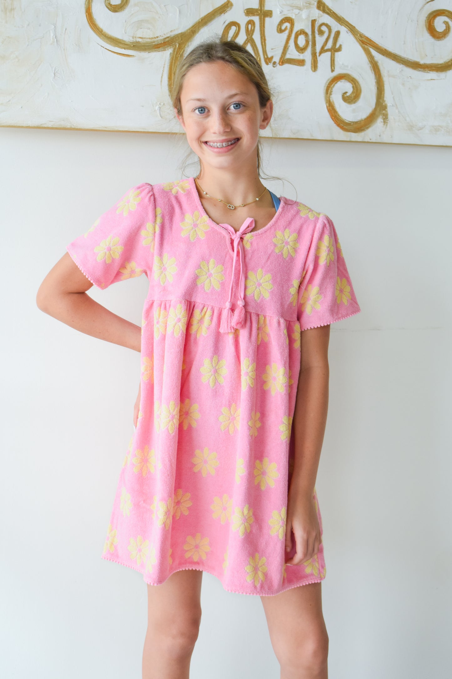 Riviera Dress-Pink Floral Terry