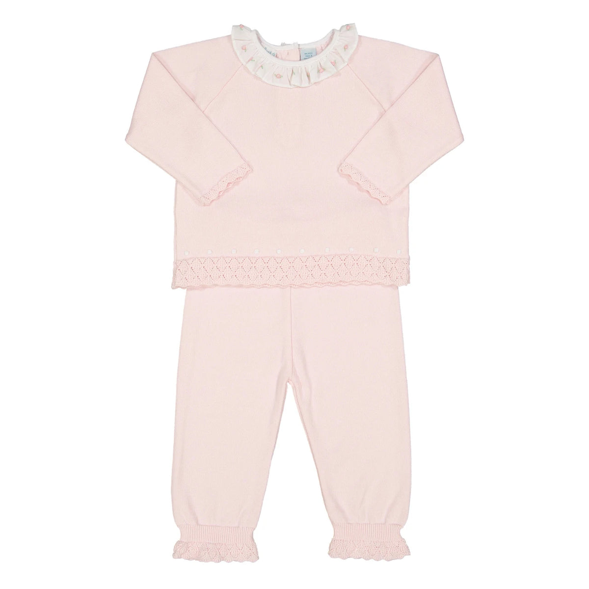 Rose Ruffle Collar Diamond Pink Knit Set