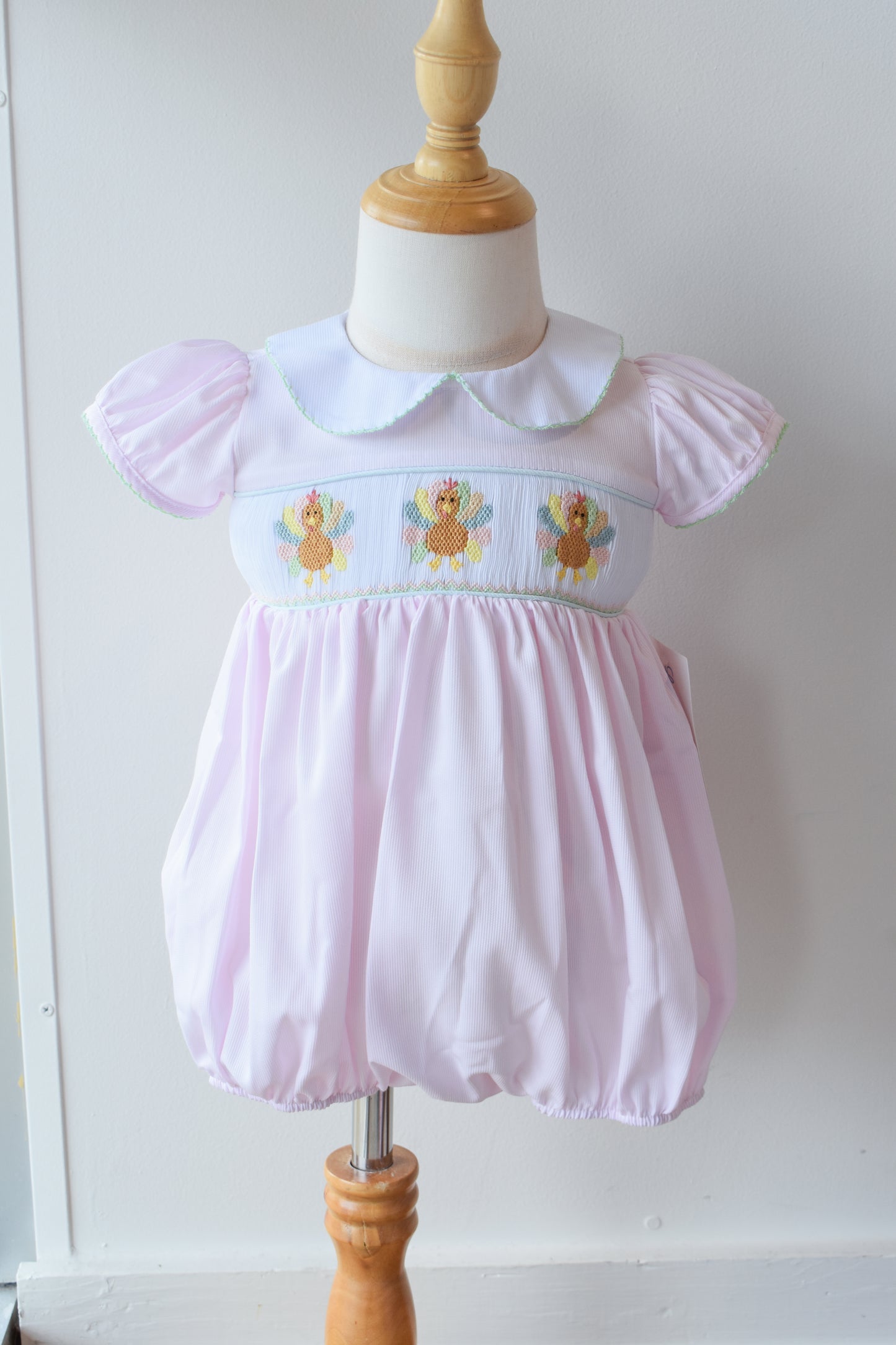 Rosie’s Colorful Turkeys Smocked Collared Bubble