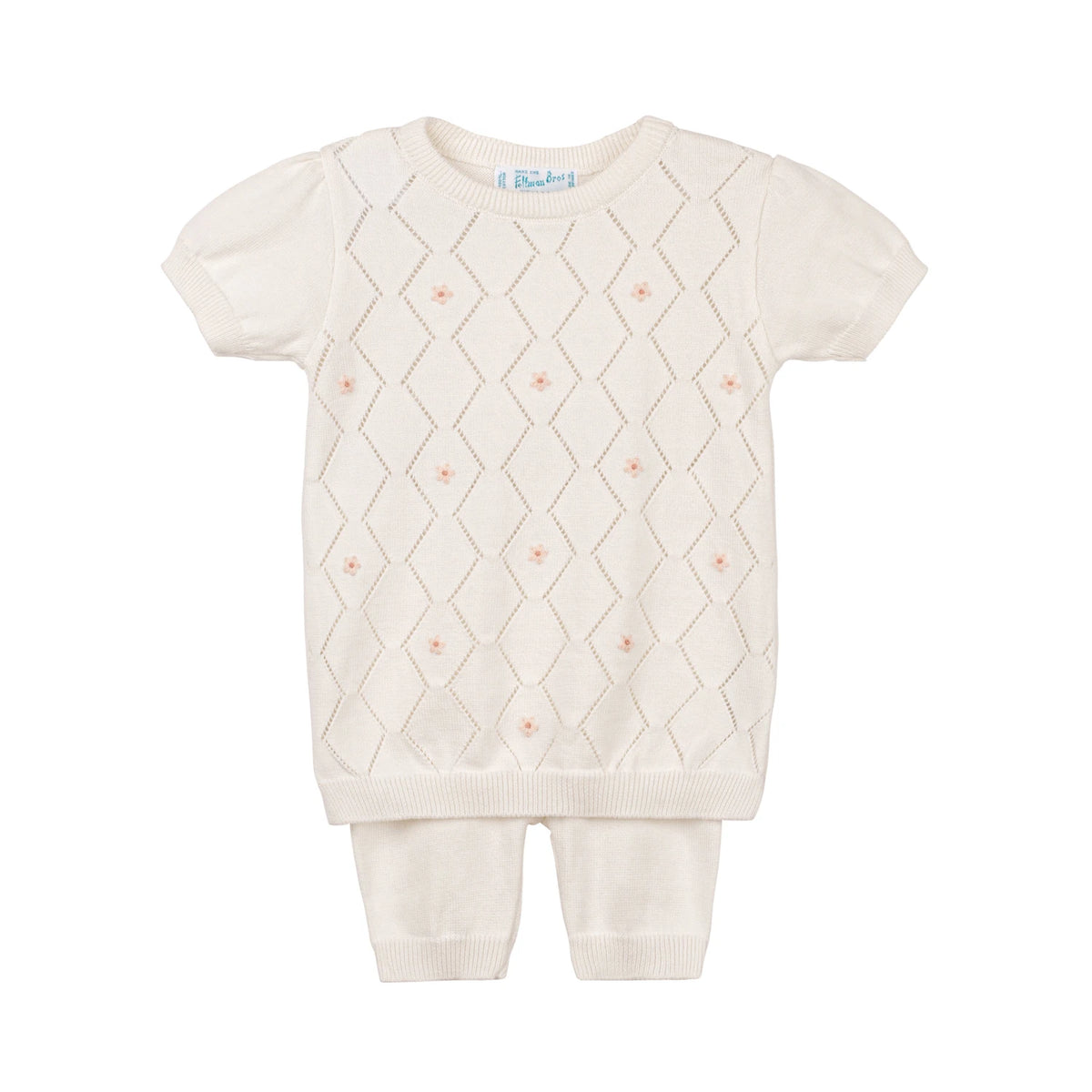 Girl's Eyelet Knit Floral Detailed Ivory Set