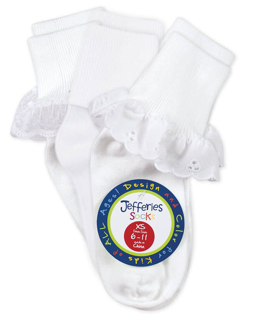 Jefferies Eyelet/Lace/Turn Cuff Socks-3 Pair Pack