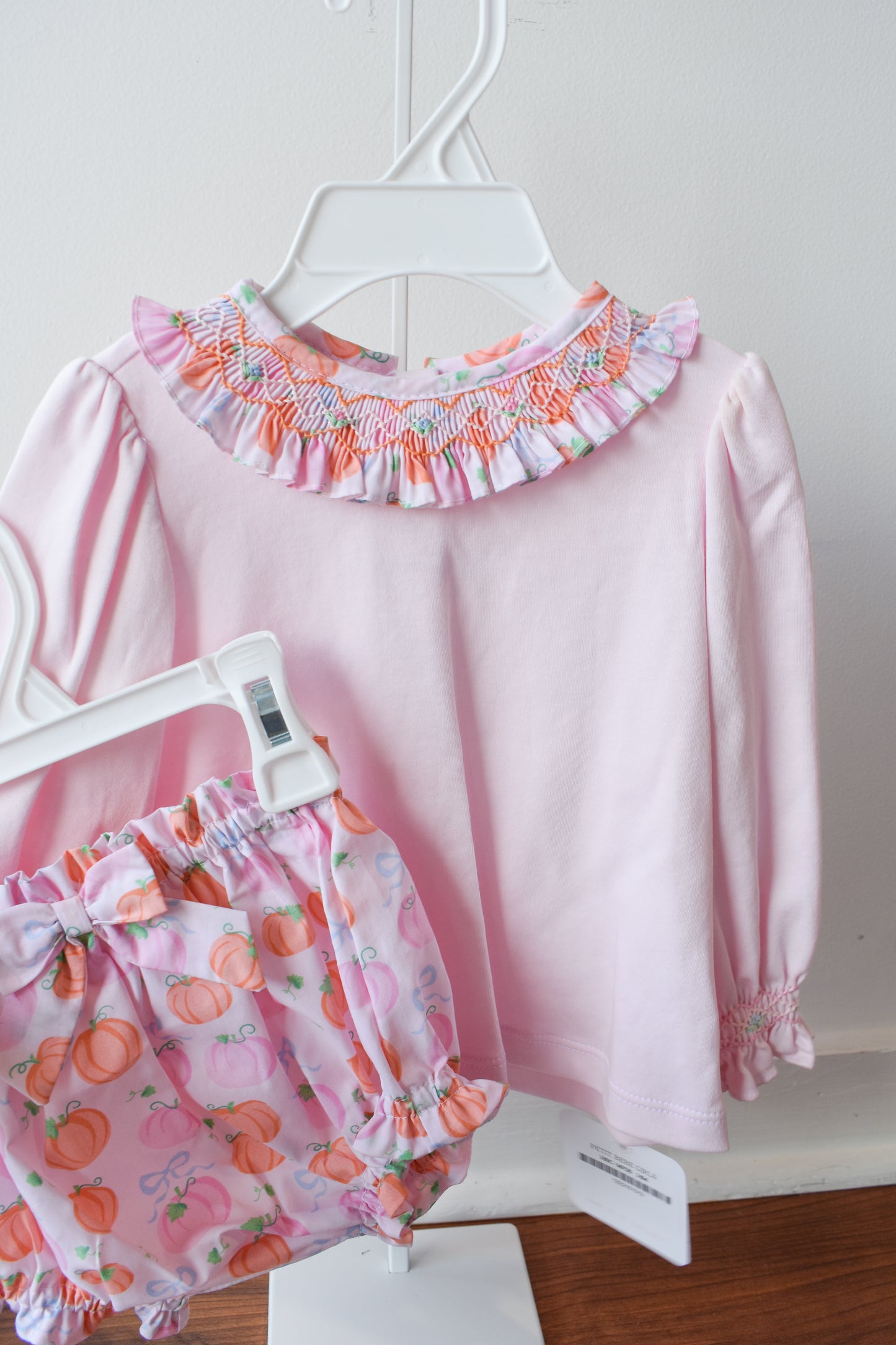 Piper’s Pumpkin Smocked Collar Knit Bloomer Set