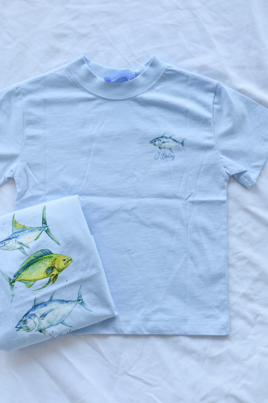 Short Sleeve Logo Tee-Fish Trio on Bayberry