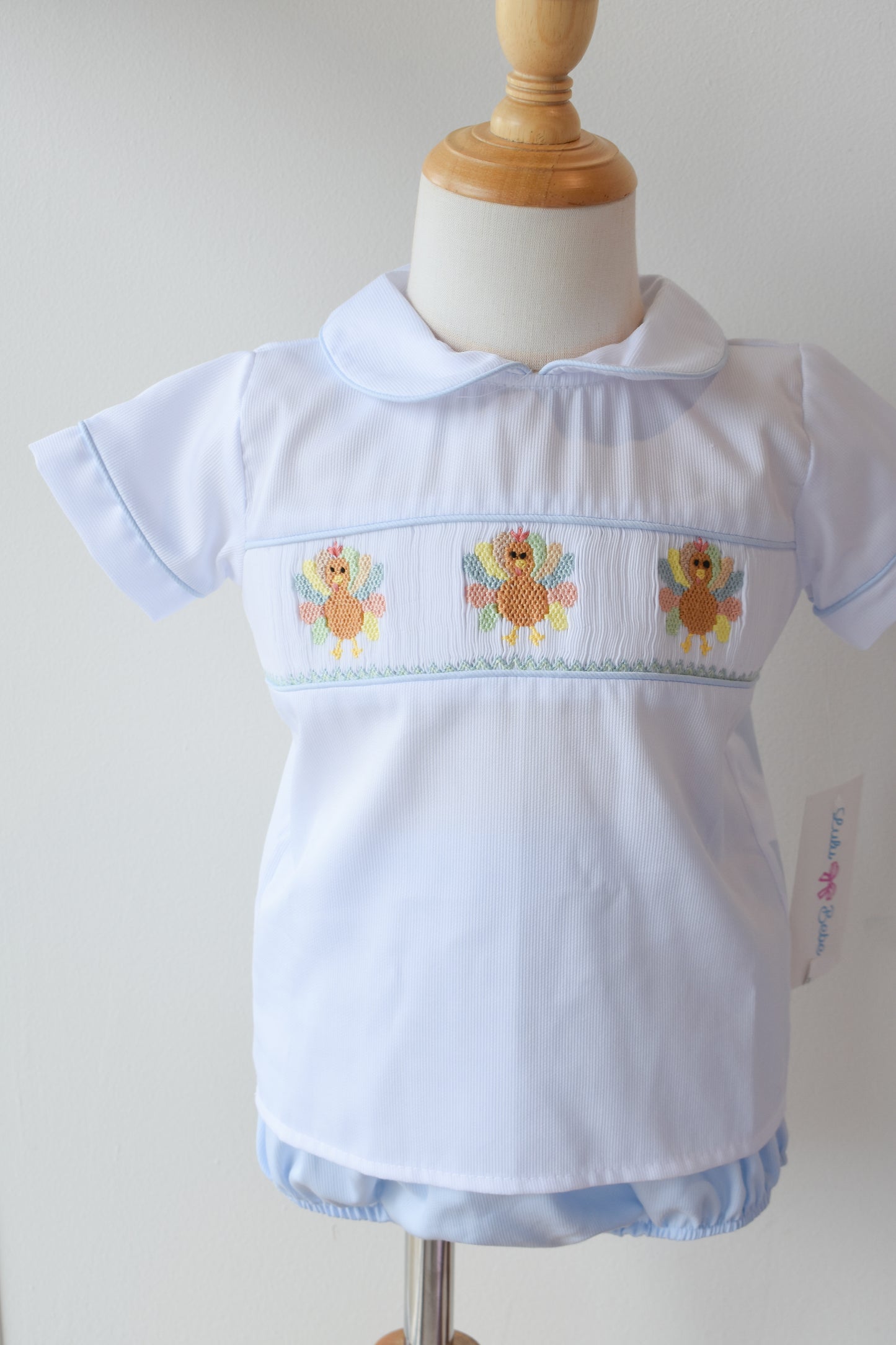 Champ’s Colorful Turkeys Smocked Diaper Set