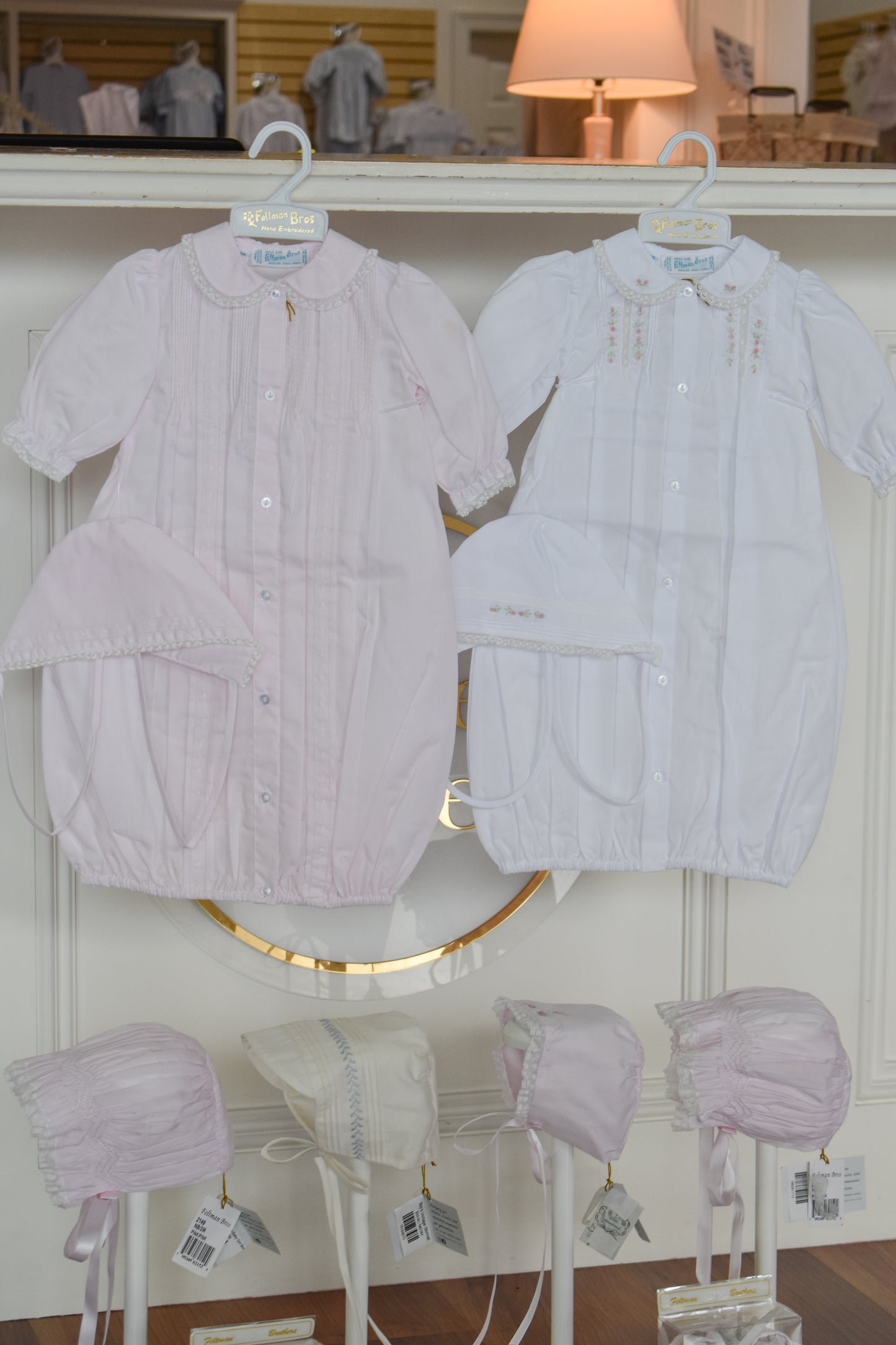 Pink Pintuck & Lace "Take Me Home" Gown/Bonnet Set