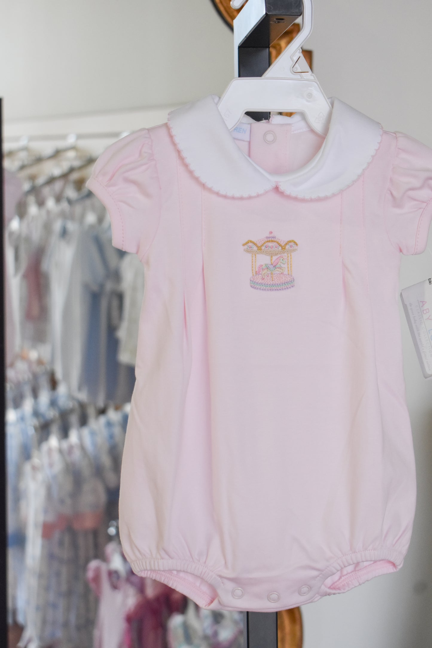 Pink Carousel Hand Embroidered Pima Bubble