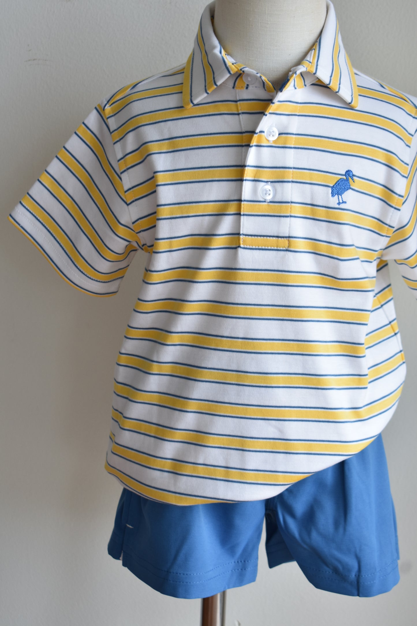 Prim and Proper Polo-Lake Claire Lines/Wood Boat Blue