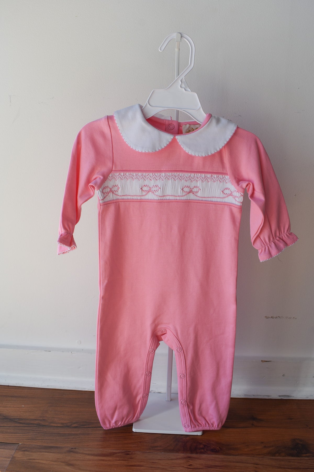 Rigsby Romper-Hamptons Hot Pink Pima White Smocking