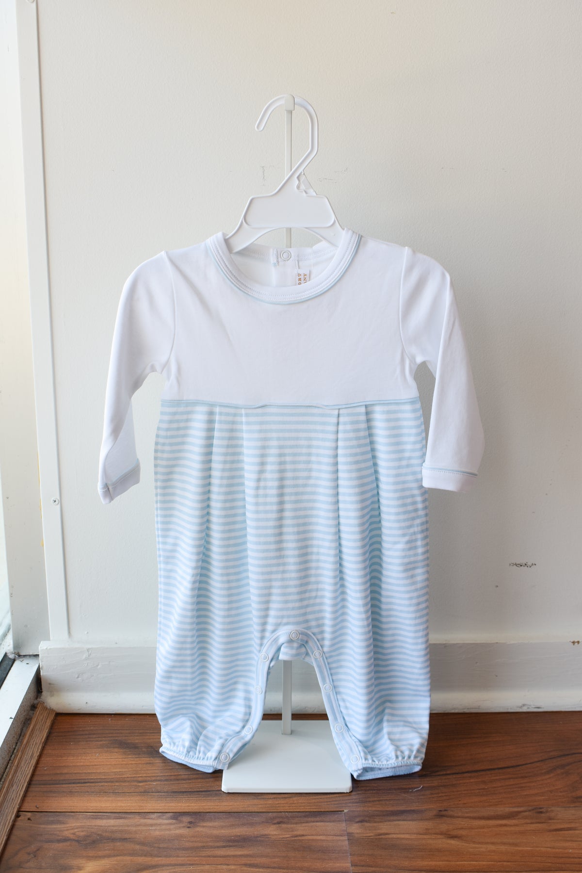 Long Sleeve Bradford Romper-White/Buckhead Blue Stripe
