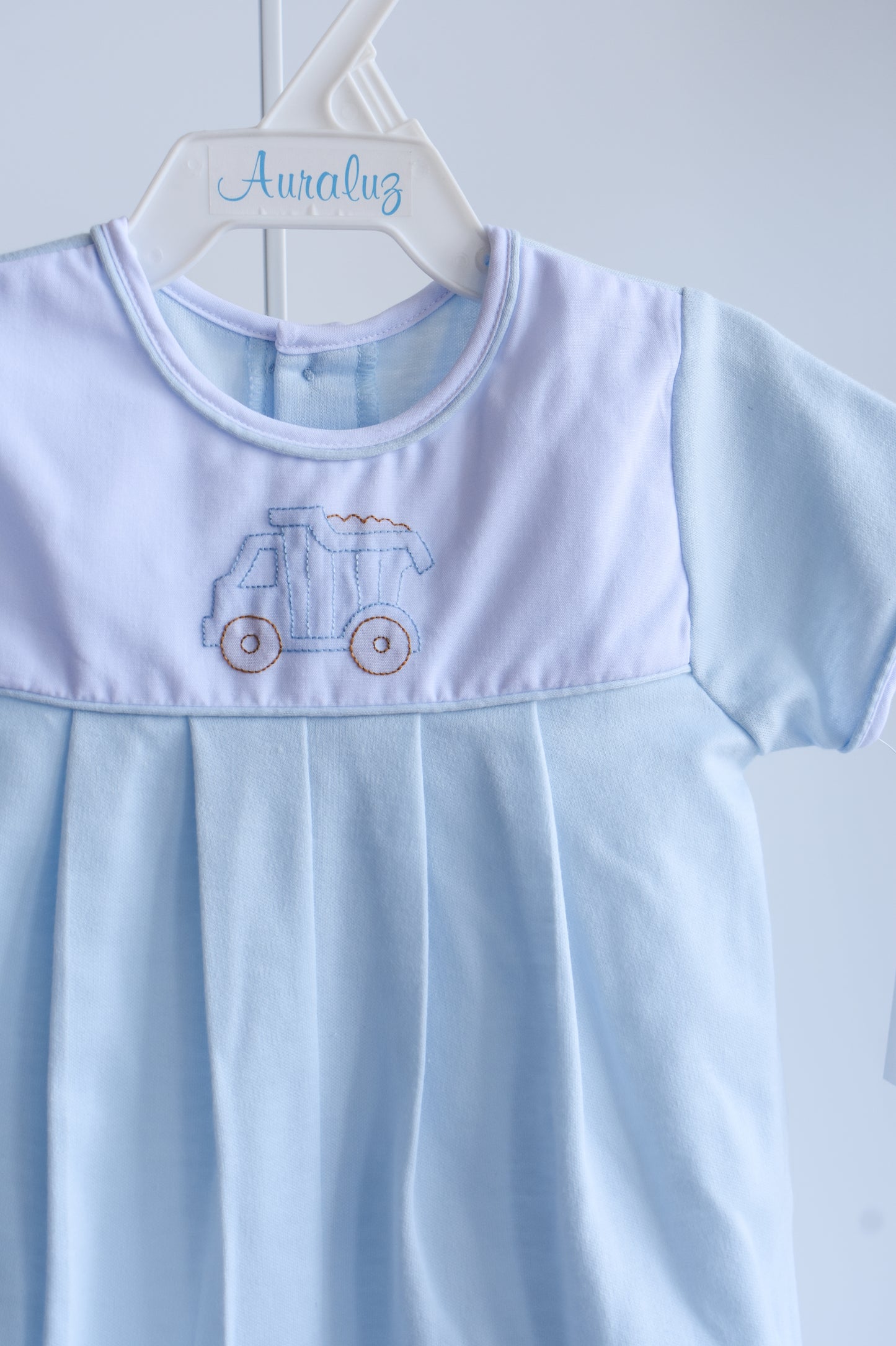 Little Loader Blue Knit Bubbled Romper