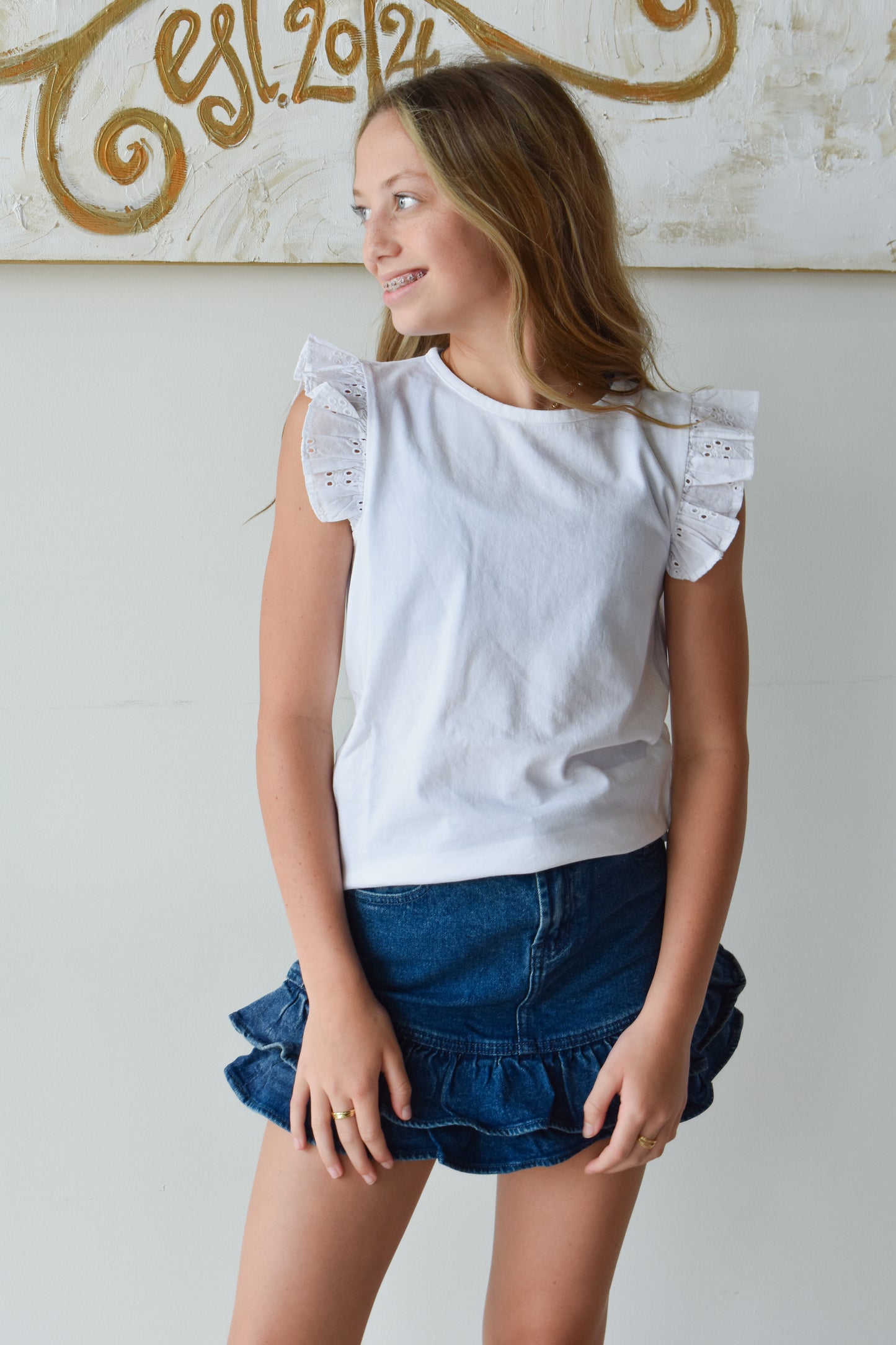 Ruffled Denim Mini Skirt