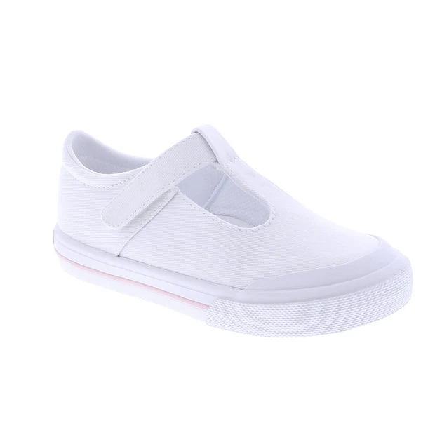 Drew White Canvas T-Strap Sneaker