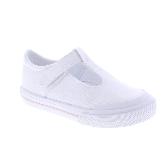 Drew White Canvas T-Strap Sneaker