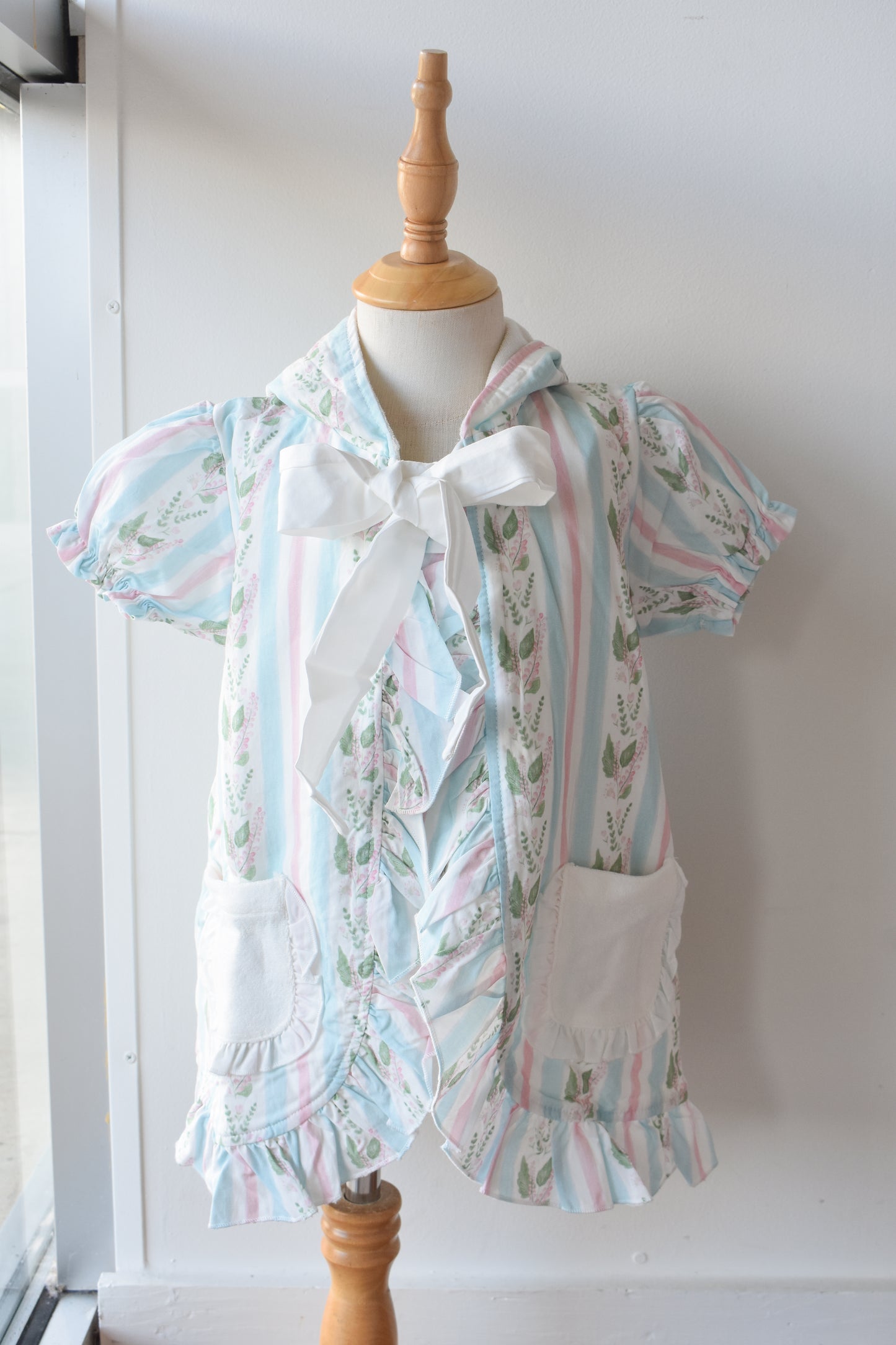 Florals and Stripes Hooded Bow Coverup