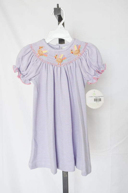 Lil Gobbler Lavender Smocked Bishop Dress