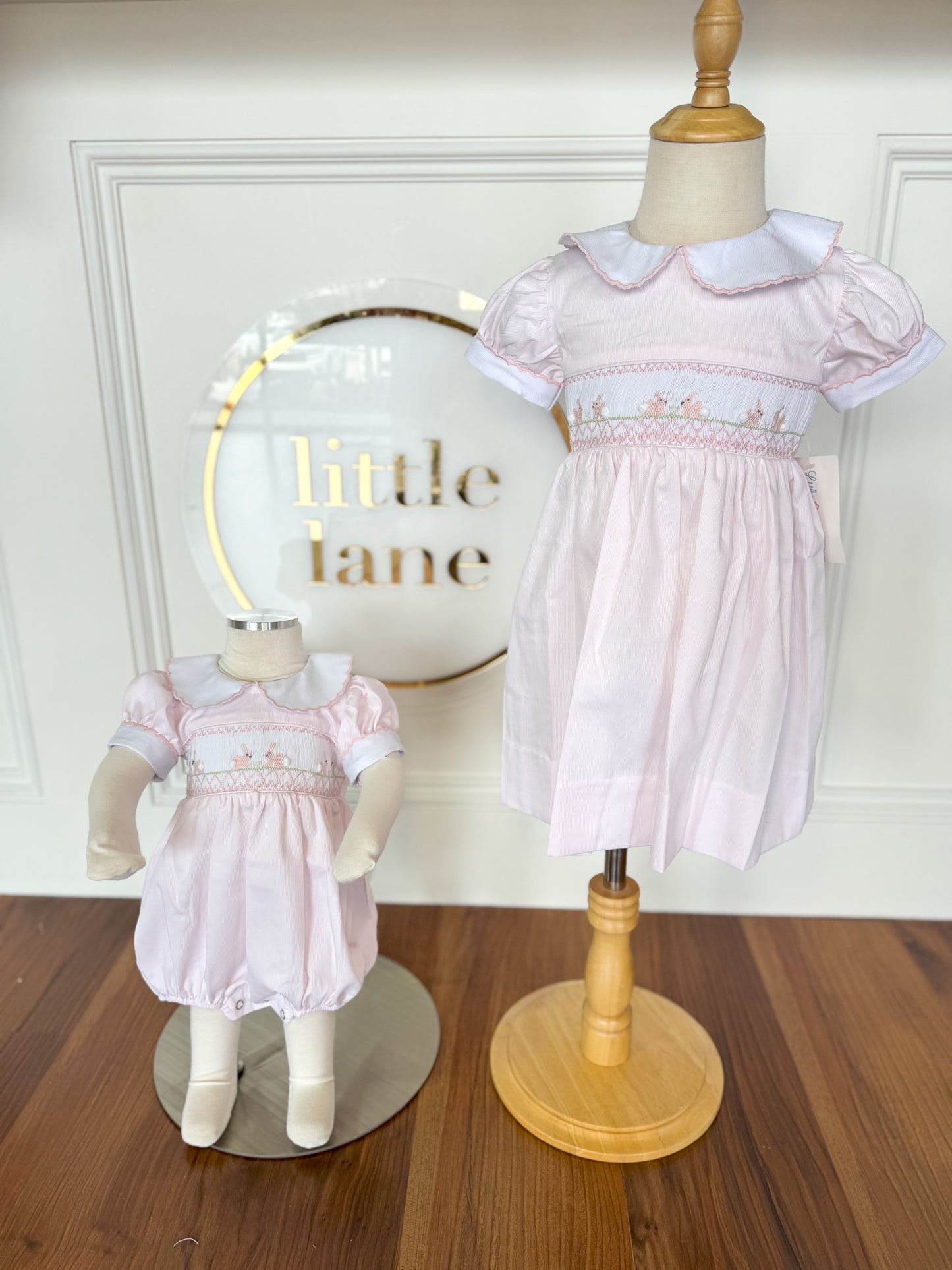 Pink Bunny Rabbit Smocked-Rose Collared Dress