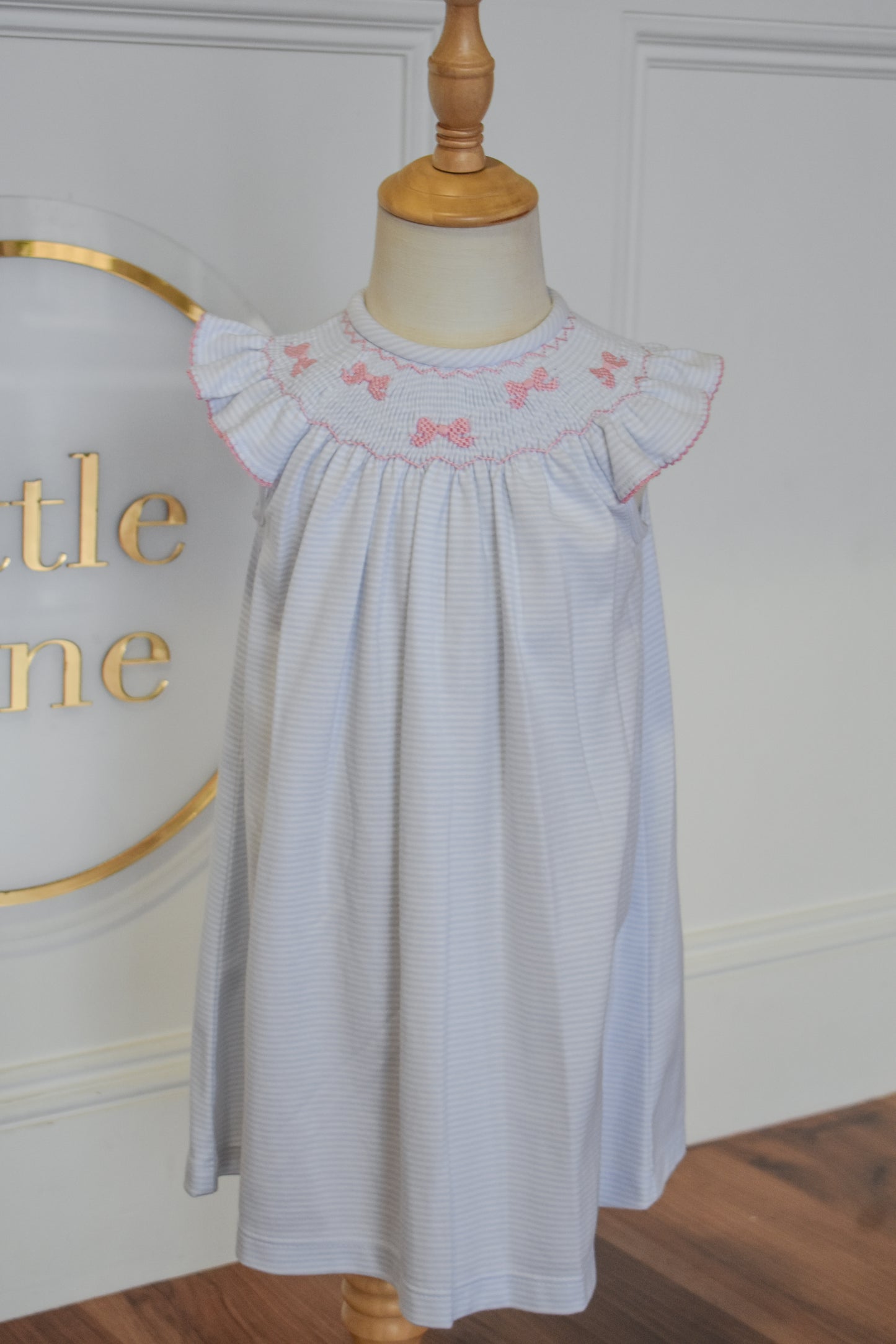 Eloise Bow Smocked Bishop Dress-Knit