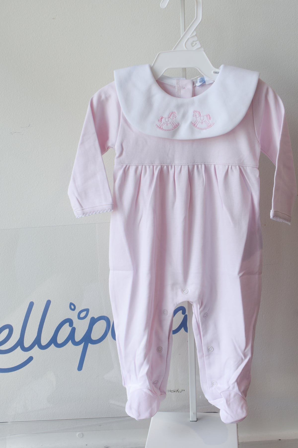 Pink Rocking Horse Embroidered Footie