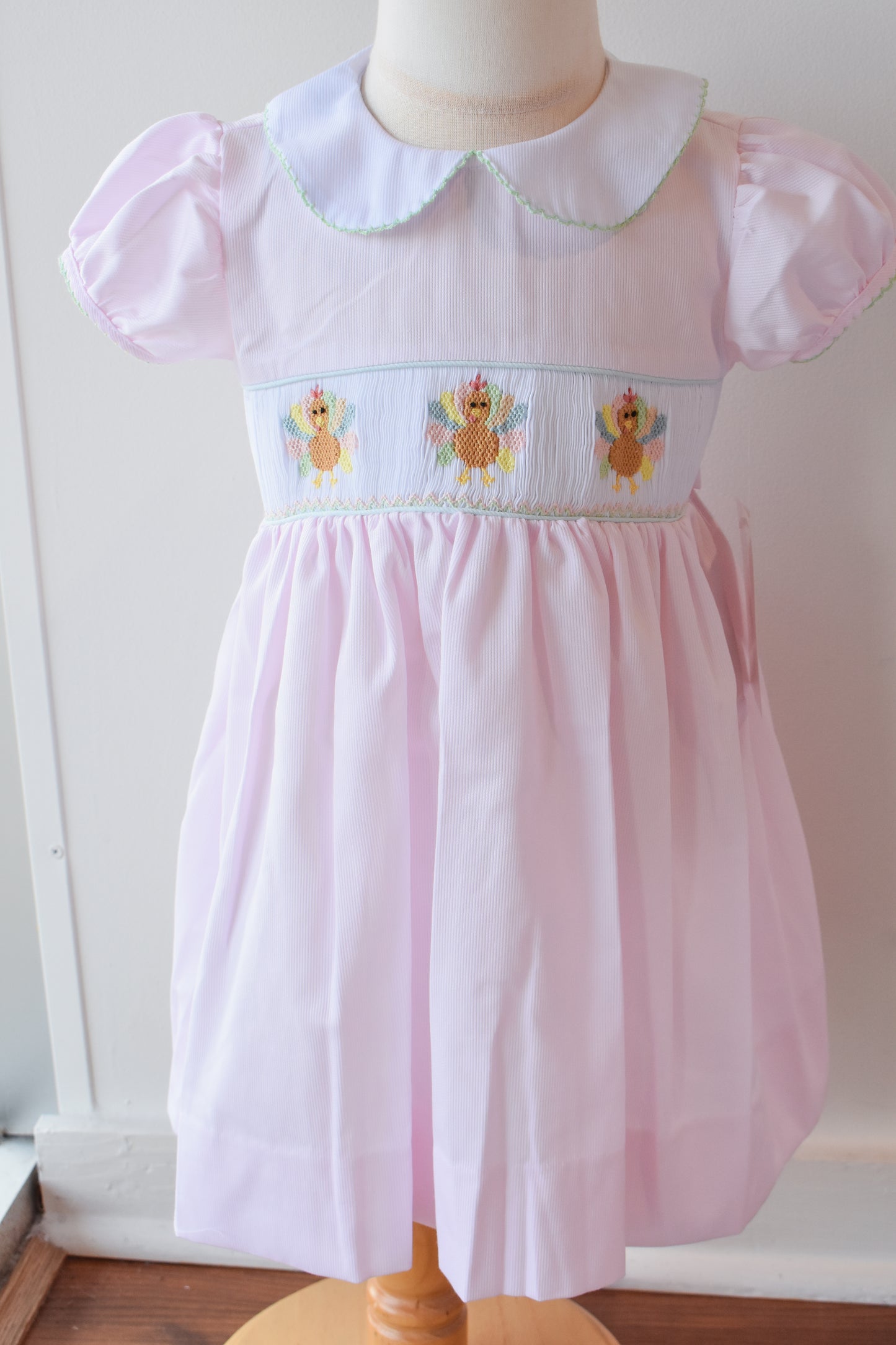 Rose's Colorful Turkeys Smocked Collared Dress