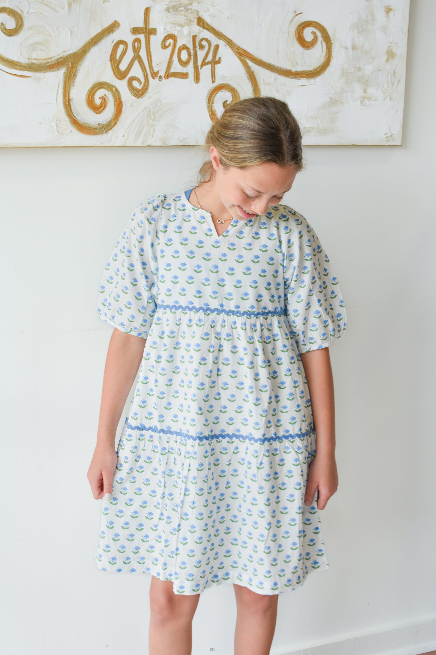 Madaket Dress-Blue Tulip Block Print