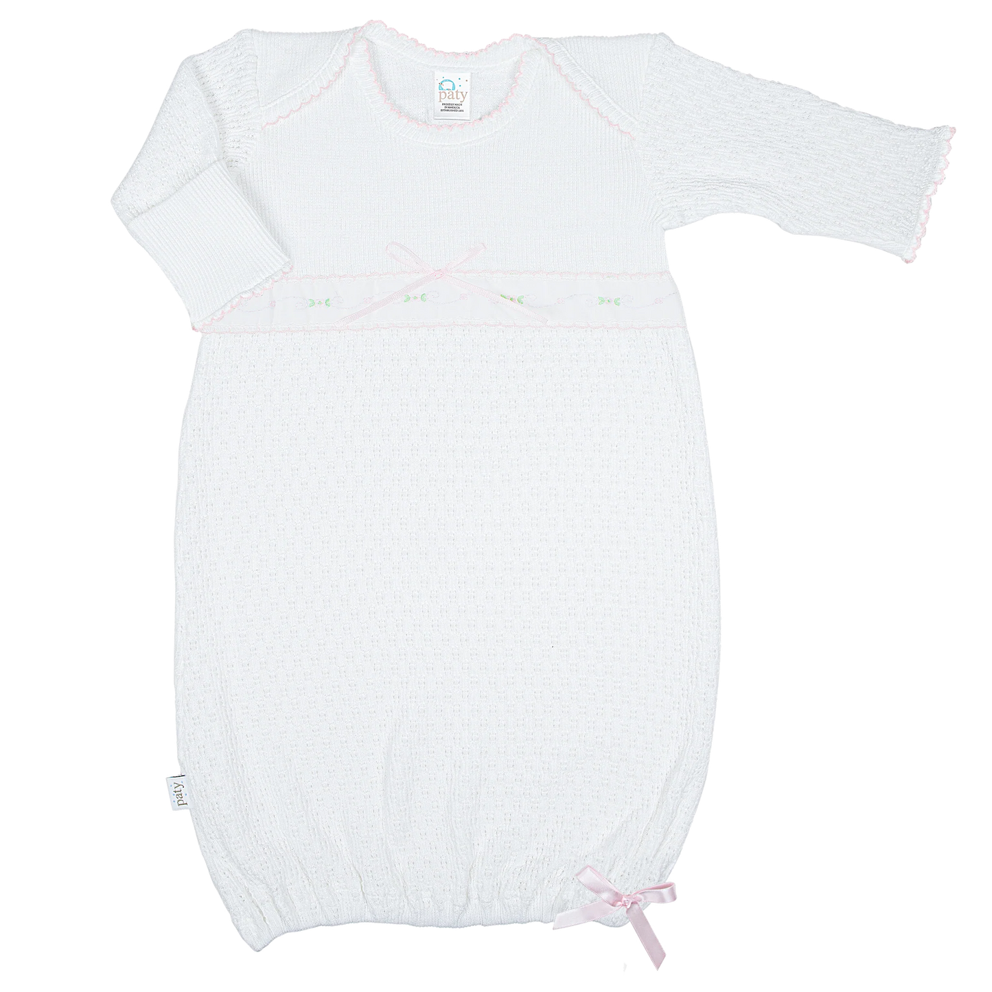 Paty Swiss Floral Gown-White/Pink Trim