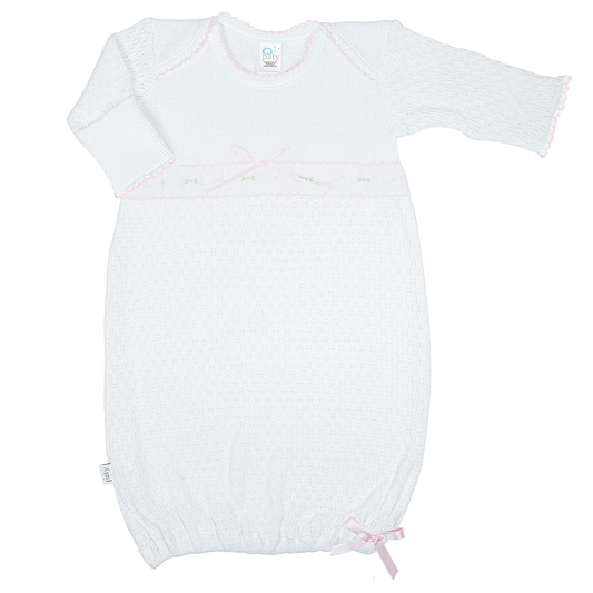 Paty Swiss Floral Gown-White/Pink Trim