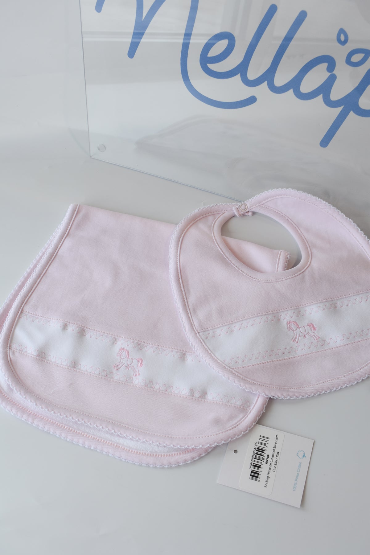 Pink Rocking Horse Embroidered Bib