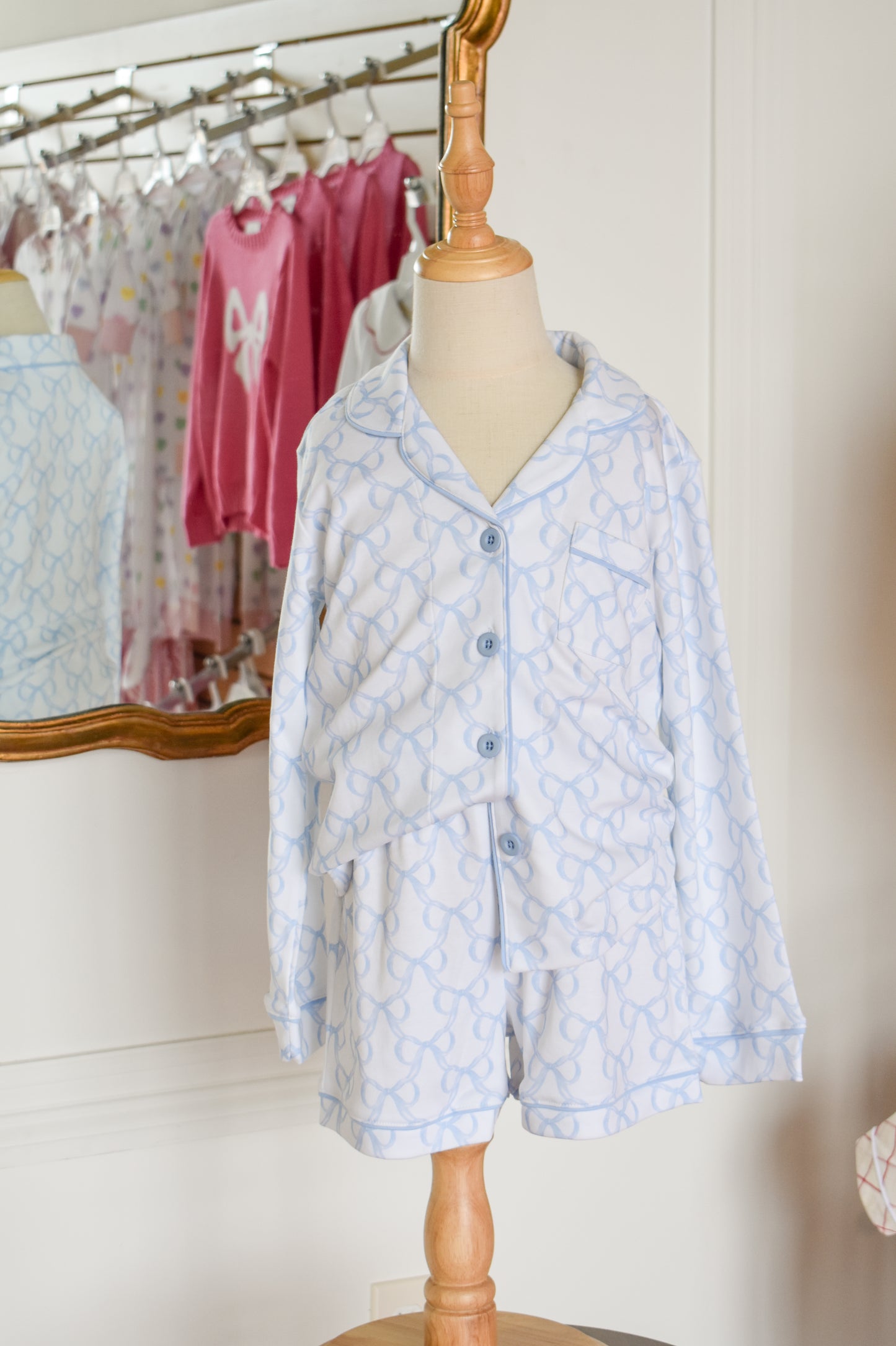 Blue Bows Button Up Lounge Set