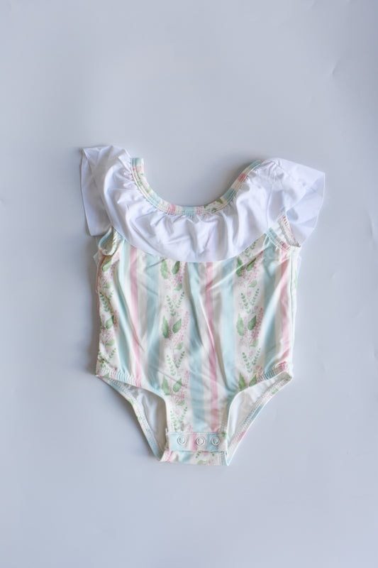 Florals and Stripes Flutter Sleeve One Piece