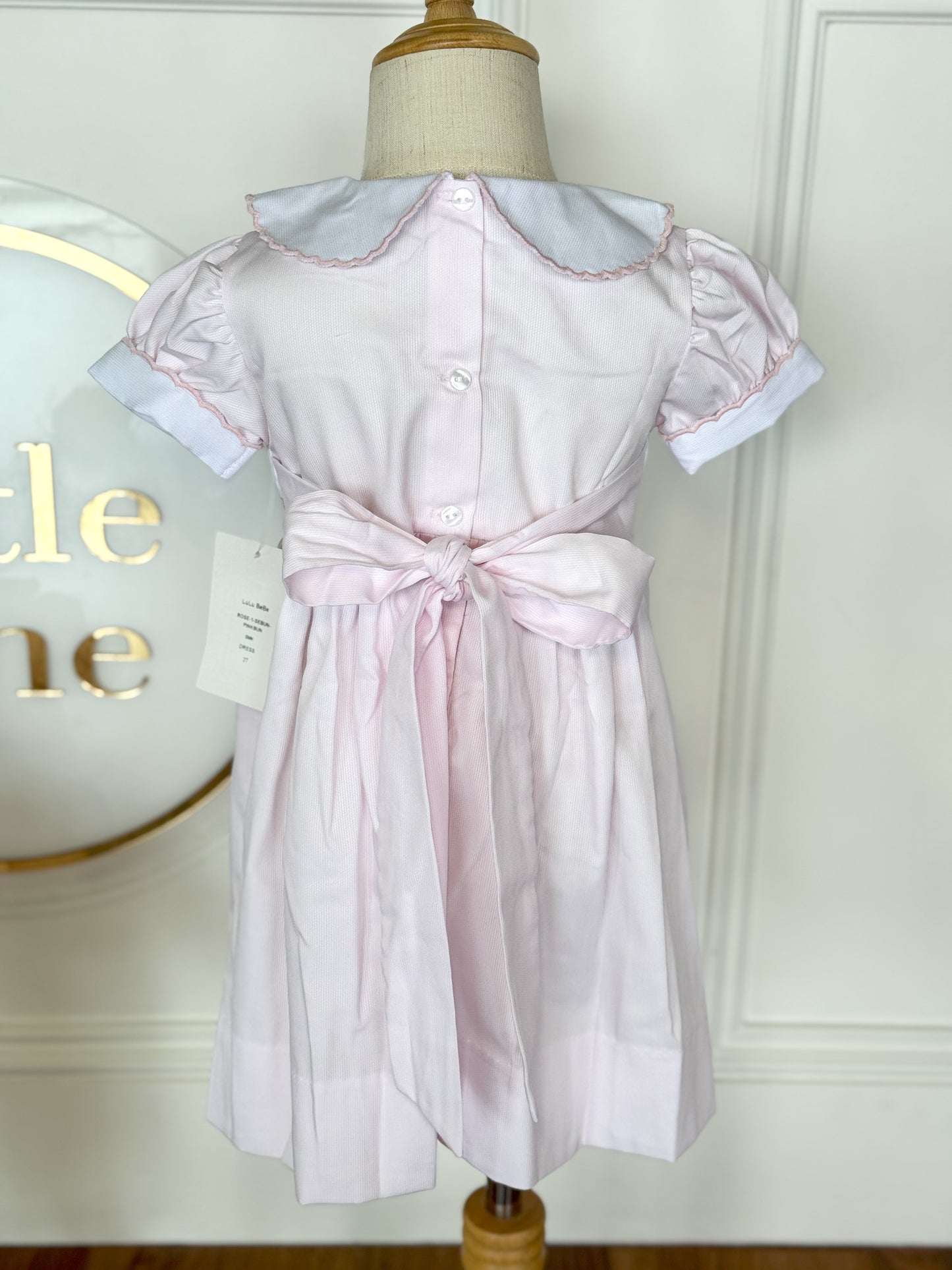 Pink Bunny Rabbit Smocked-Rose Collared Dress