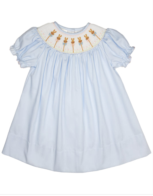 Smocked Blue Dress W/ Rabbits